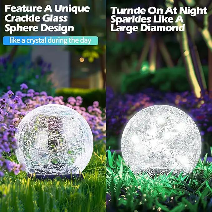 Garden Solar Ball Lights Outdoor Waterproof, 80 LED Cracked Glass Globe Solar Power Ground Lights for Path Yard Patio Lawn, Outdoor Decoration Landscape White (2 Pack 5.9'') by GreenHaven Gardens