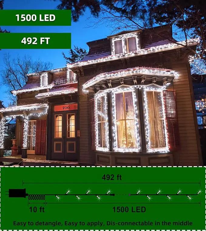 1500 LED 492FT Christmas Lights Outdoors, Green Wire LED String Lights with Timer Memory, Christmas Tree Lights for Indoor Outdoor Christmas Decorations Party Xmas Wedding Garden Patio Cool White by GreenHaven Gardens
