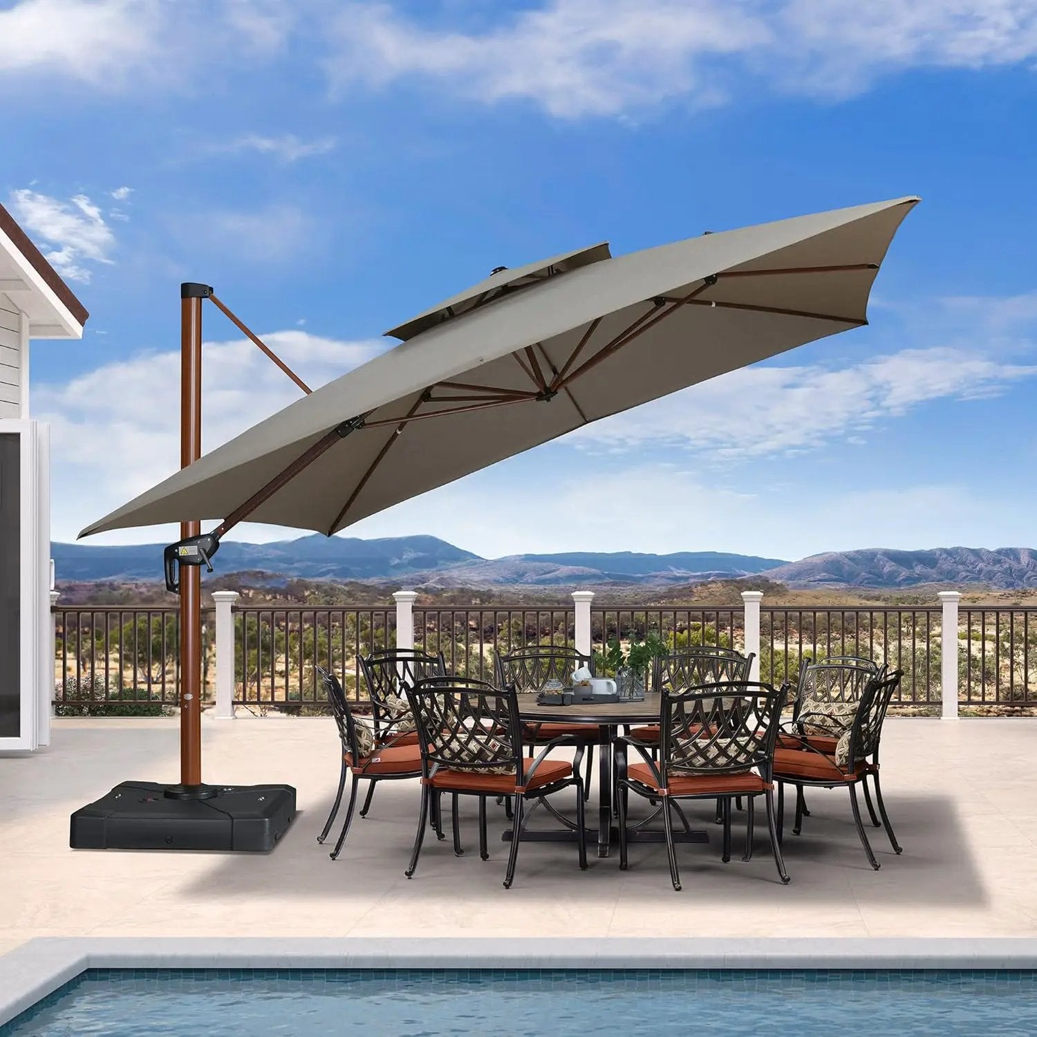 PURPLE LEAF 12' X 12' Patio Large Cantilever Umbrella Outdoor Square Wood Umbrellas Offset Umbrella Heavy Duty Sun Umbrellas for Garden Deck Pool, Heather Taupe by GreenHaven Gardens