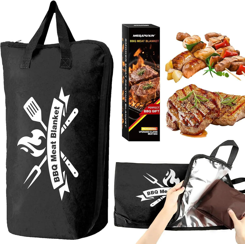 BBQ Blanket for Resting Meat, 22 in Smoker Meat Resting Blanket, Reusable Smoker Grilling Meat Insulated Resting Bag with Wide Mouth for Large Gifts for Men/Dad with Box, Black by GreenHaven Gardens
