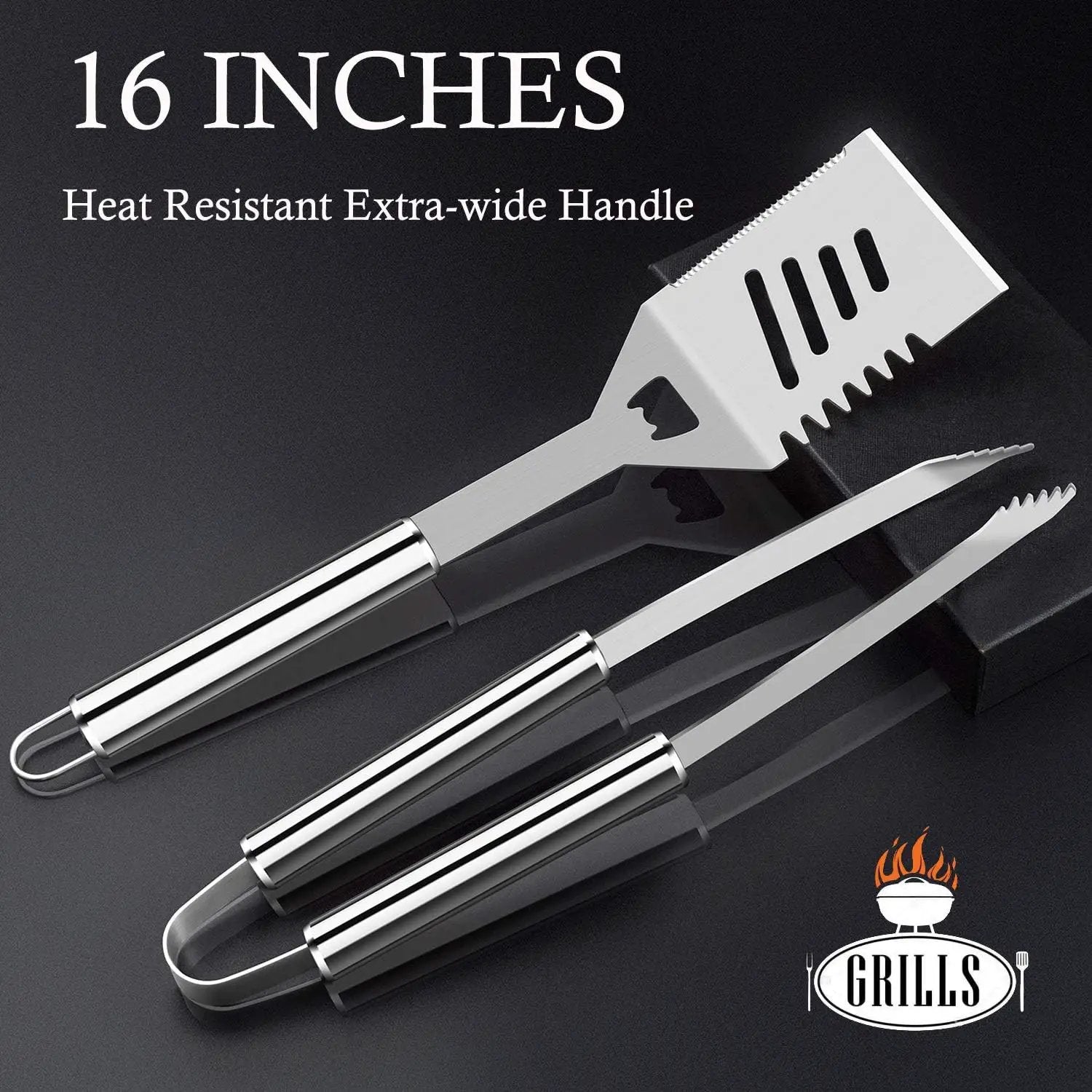ROMANTICIST 30pcs Stainless Steel Grill Tool Set, Heavy Duty BBQ Grilling Accessories for Men Women, Non-Slip Grill Utensils Kit with Thermometer Mats in Aluminum Case for Fathers Day Silver by GreenHaven Gardens