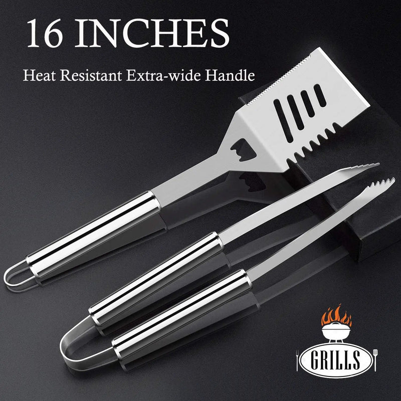 ROMANTICIST 30pcs Stainless Steel Grill Tool Set, Heavy Duty BBQ Grilling Accessories for Men Women, Non-Slip Grill Utensils Kit with Thermometer Mats in Aluminum Case for Fathers Day Silver by GreenHaven Gardens