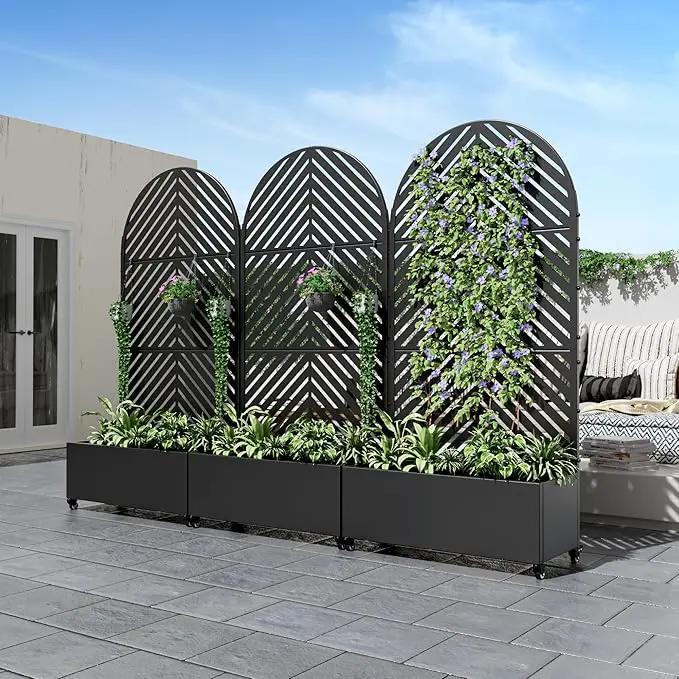 Casaphoria Metal Raised Garden Bed with Trellis and Wheels, 72"x35"x16" Arched Planter Box for Climbing Plants, Vegetables & Vines, Features Drainage Holes and Privacy Screen (Black-Parallel) by GreenHaven Gardens