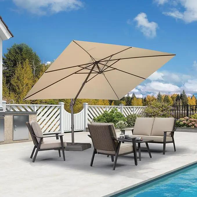 PURPLE LEAF 9' X 11.5' Rectangle Cantilever Umbrella Patio Umbrella Outdoor Aluminum Offset Hanging Umbrella with 360-degree Rotation for Pool Garden Backyard Deck, Beige by GreenHaven Gardens