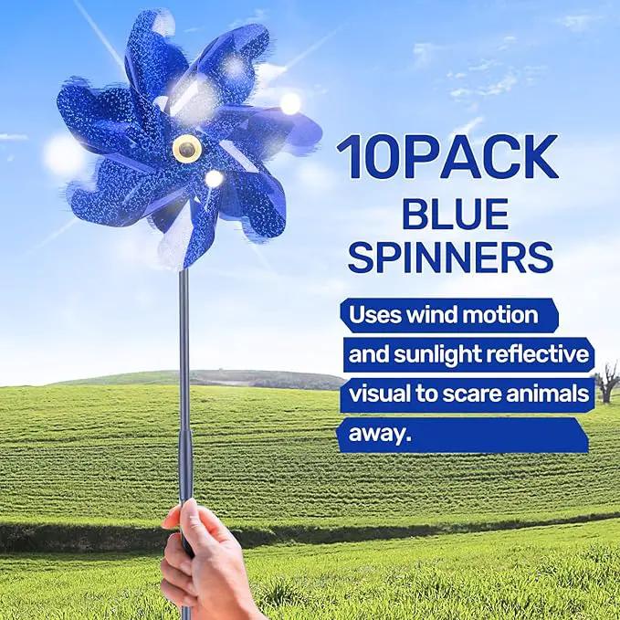 BATTIFE 10 Packs Blue Pinwheels for Yard and Garden, Sparkly Reflective Pinwheel for Scare Birds Away, Wind Spinner Deterrent Outdoor by GreenHaven Gardens