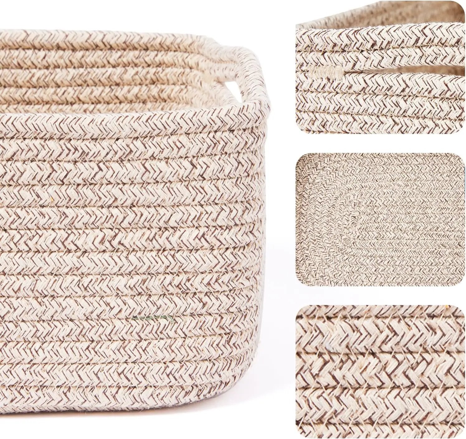 Small Storage Baskets for Organizing | Closet Organizer Bins | Shelf Toy Basket | Woven Rope Baskets | Cube Decorative Box | Shallow Basket | 13x8.5x5.1” | 4 Packs Mixed Brown by GreenHaven Gardens