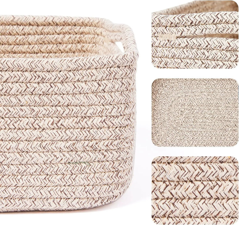 Small Storage Baskets for Organizing | Closet Organizer Bins | Shelf Toy Basket | Woven Rope Baskets | Cube Decorative Box | Shallow Basket | 13x8.5x5.1” | 4 Packs Mixed Brown by GreenHaven Gardens