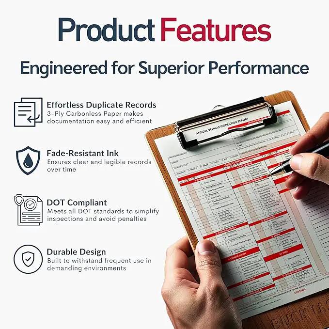 5 Pack 3-Ply Carbonless Annual Vehicle Inspection Report Forms with FMCSA 2-Ply Mylar Laminate Adhesive Vinyl Labels, DOT Inspection Forms and Stickers, Shrink-Wrapped, 8.5" x 11.75" - Made in USA by GreenHaven Gardens