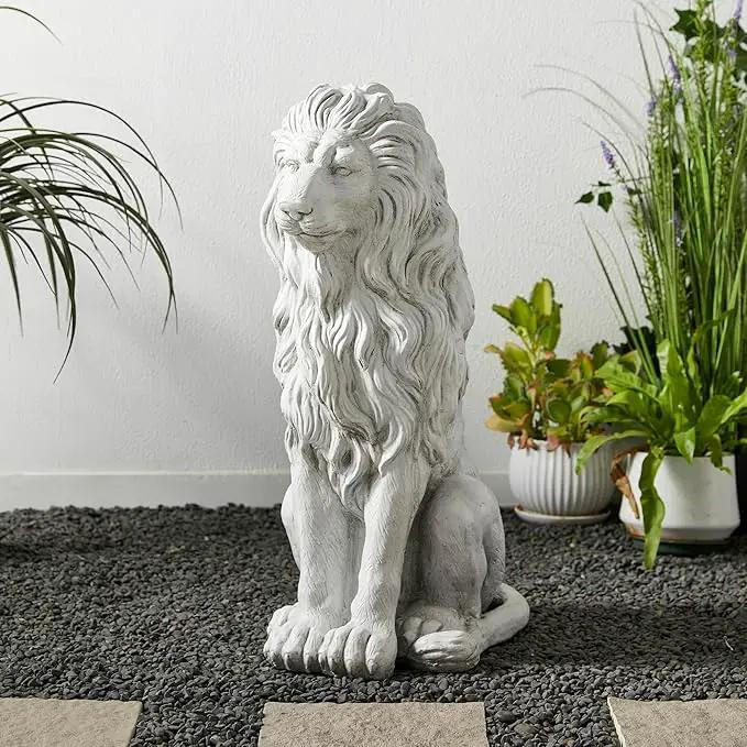 Glitzhome Guardian Sitting Lion Garden Statue MGO Outdoor Decoration, 27.75" H, White by GreenHaven Gardens