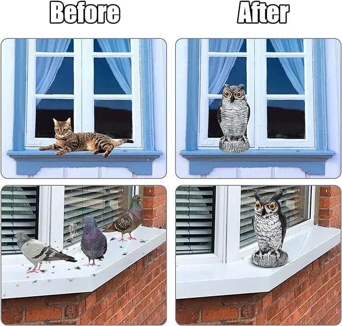 Ezoon 3 Pack Owl Decoy to Scare Birds Away, Fake Owl Scarecrows, Pigeon Deterrent, Plastic Owl Statue for Outdoor Garden Yard by GreenHaven Gardens