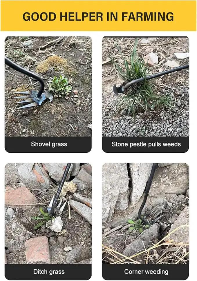 Amposei Weeding Artifact Uprooting Weeding Tool, Multifunctional Weeder, Hand Weeder Tool, Stand Up Weed Puller Tool with Handle for Garden Yard Farm Weed Removal (11in+20in, Metal) by GreenHaven Gardens