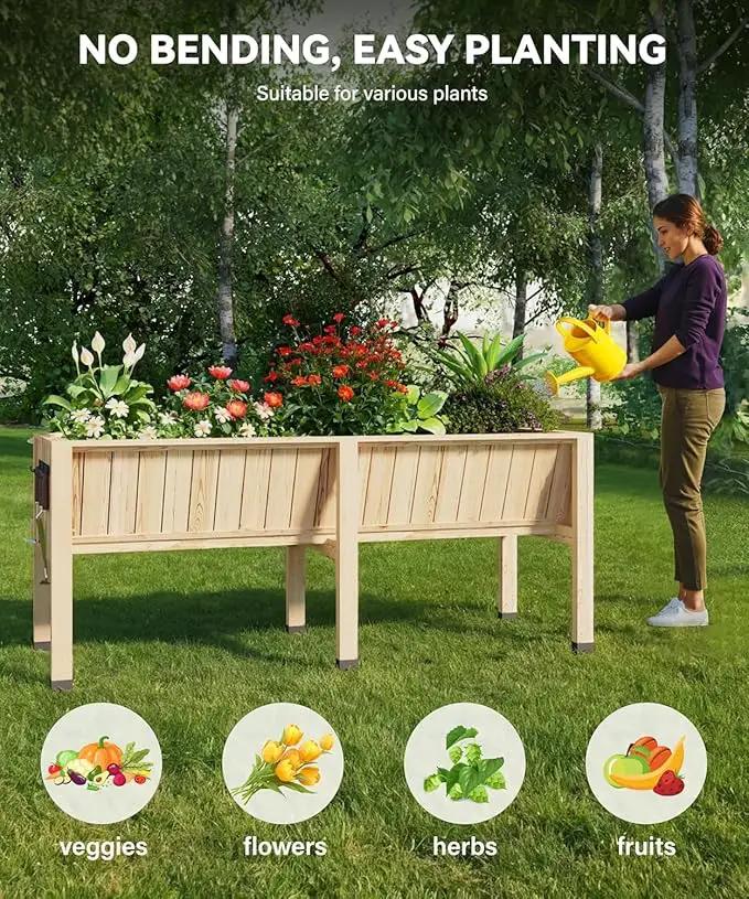 45x23x30 Inch Raised Garden Bed with Legs, 13.7In Depth Wooden Planter Box for Outdoor Growing Vegetables and Herbs, Elevated Garden Bed with Hooks for Backyard, Patio, Balcony by GreenHaven Gardens