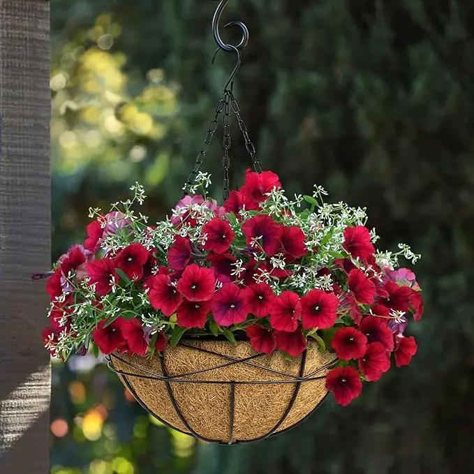 Hanging Planters for Outdoor Plants: 4 Pack 16" Hanging Baskets Flower Pots with Coco Liners & Plastic Saucer Extra Large Deep Hanging Plant Holder for Porch Balcony Garden Décor by GreenHaven Gardens