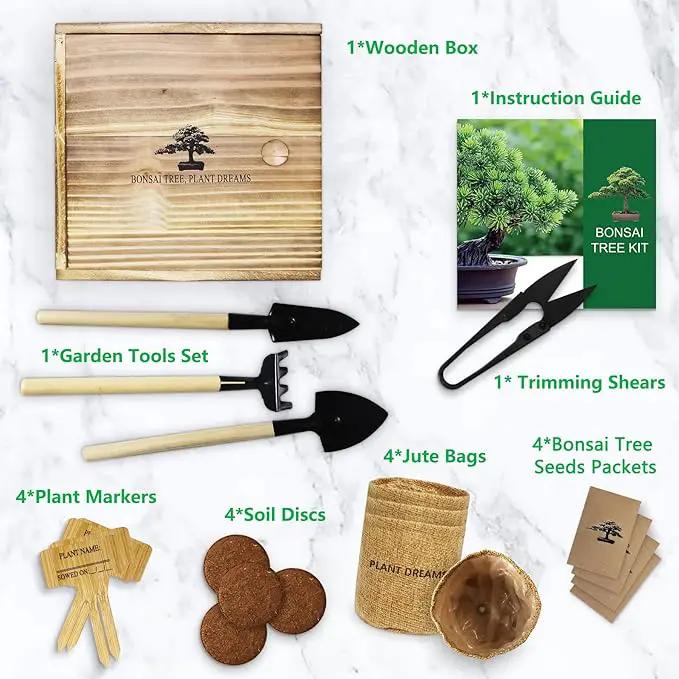 Bonsai Tree Kit, Wooden Gift Box Indoor Bonsai Tree Starter Kit with Tools & Japanese Plants Seeds, Growing DIY Gardening for Plant Lovers (Plant Lover Gift) by GreenHaven Gardens