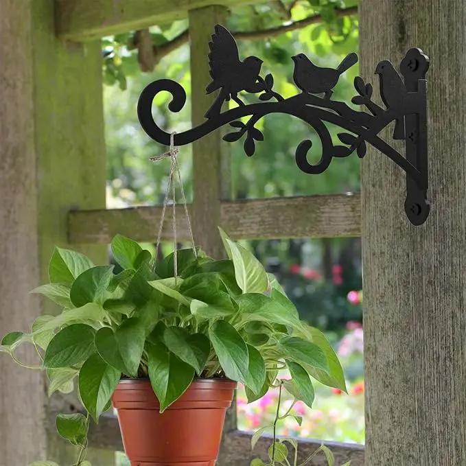 Metal Hanging Plant Bracket with Birdie Pattern 2 Pack – Heavy Duty Plant Hooks for Hanging Flower Baskets，Plants, Bird Feeder, Wind Chime - Indoor/Outdoor Use，Black Matte Texture (9 in) by GreenHaven Gardens