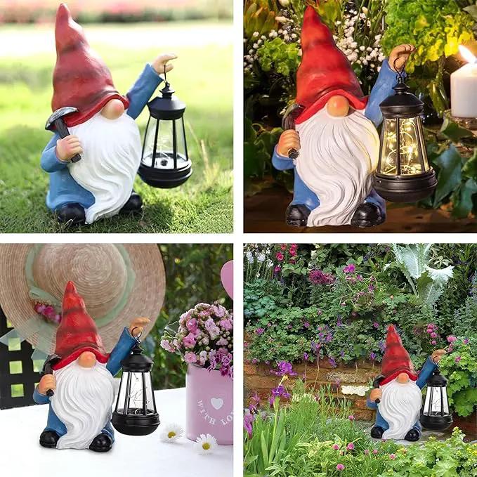 Garden Gnome Statue Solar Light Outdoor Decorations Figurine with Lantern Led Shovel Sculpture Lawn Patio Yard Porch Outside Christmas Housewarming Gifts for Women Mother's Day Grandma by GreenHaven Gardens