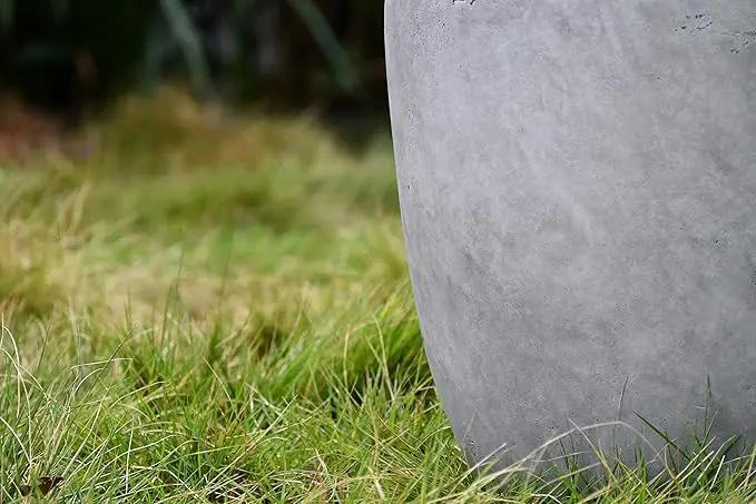 Kante 14 Inch Dia Round Concrete Planter, Indoor Outdoor Large Plant Pot with Drainage Hole and Rubber Plug for Home Patio Garden, Natural Concrete by GreenHaven Gardens