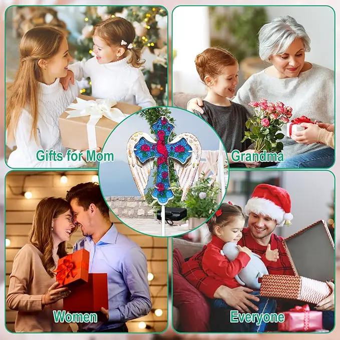 YJFWAL Cardinal Bird&Rose Cross Garden Stake Light, Solar Glass Cross for Cemetery Grave, Jesus Cross Angel Wings Sympathy Memorial Gifts, Halloween Christmas Garden Lawn Yard Patio Decor by GreenHaven Gardens