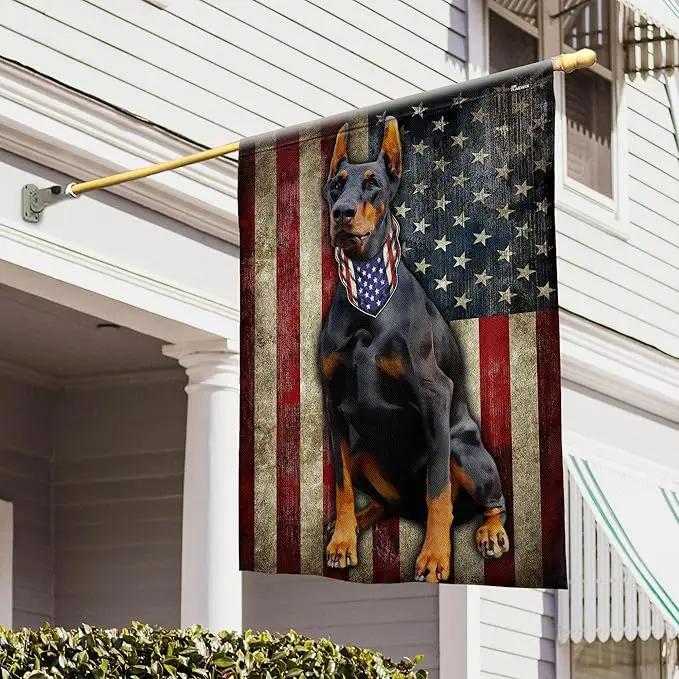 FLAGWIX Doberman Pinscher Flag, American Patriot Dog Flag Decorations - 4th of July Decorations for Home, Outside, House Flag 30x40 - Double Sided, Heavy Duty Canvas Flag Indoor Outdoor by GreenHaven Gardens