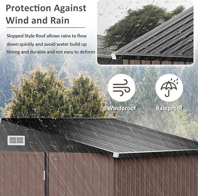 Aoxun 9.4x7.3x6.5 FT Outdoor Storage Shed, Garbage Can, Outdoor Metal Shed for Tool, Garden, Bike, Placed in Patio, Garden Brown Base Included by GreenHaven Gardens
