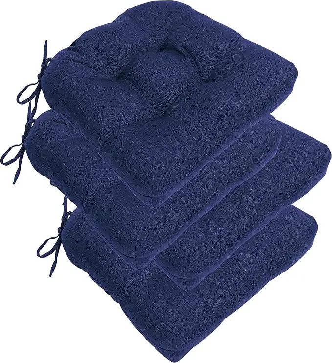 RACE LEAF 4 Pack 17x17 Patio Chair Cushions, Thickened Waterproof Cushions with Stain Resistant Cover and Non-Slip Ties (Navy) by GreenHaven Gardens