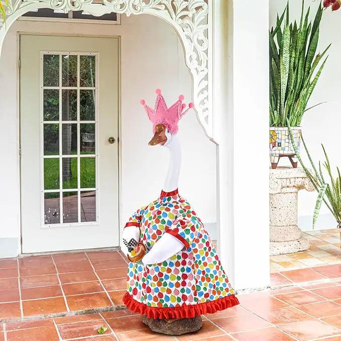 Happy Birthday Goose Outfit Silly Lawn Porch Goose Clothes Shirt for 23'' Cement Duck Decorations(Pink) by GreenHaven Gardens