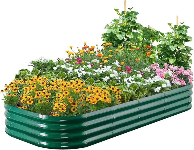 Quictent Raised Garden Bed Kit Oval Galvanized Metal Planter Box for Vegetables Outdoor Backyard, Rubber Strip Edging Included, Dark Green 6x3x2 ft by GreenHaven Gardens