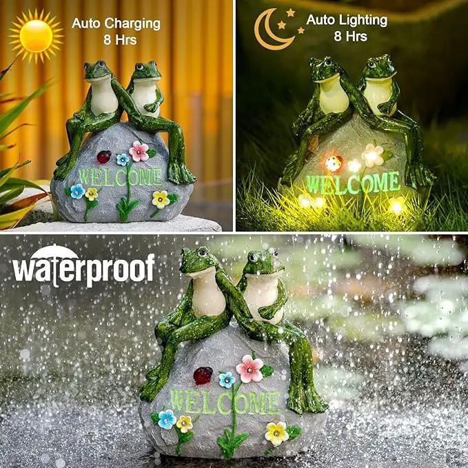 Nacome Solar Garden Outdoor Statues Frog with Succulent and 7 LED Lights - Lawn Decor for Patio, Balcony, Yard Ornament - Unique Housewarming Gifts by GreenHaven Gardens