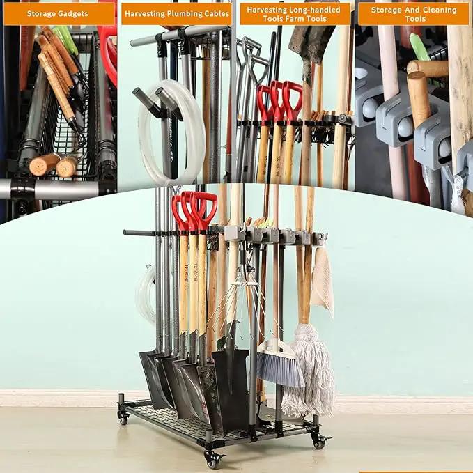 garden tool organizer metal Garage Storage Holder storage large long lawn tools heavy duty tool rack sturdy yard cart yard tool organizer for garage by GreenHaven Gardens