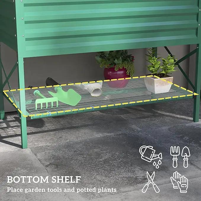 Outsunny Raised Garden Bed with Galvanized Steel Frame, Storage Shelf and Bed Liner, Elevated Planter Box with Legs for Vegetables, Flowers, Herbs, Green by GreenHaven Gardens