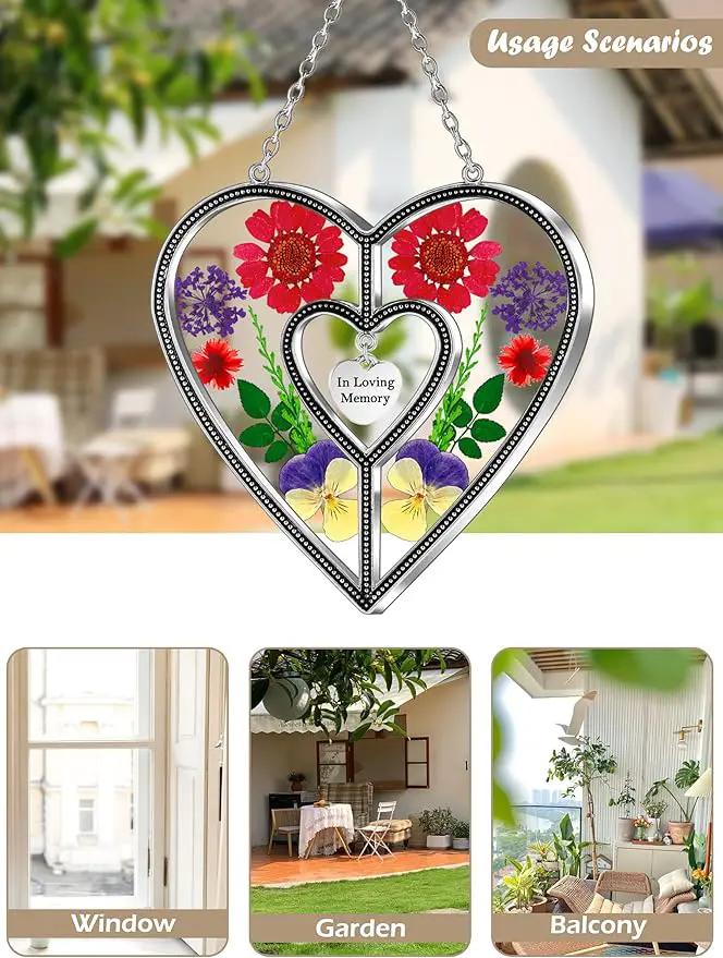 KY&BOSAM Heart Suncatcher In Loving Memory Memorial Gift for Loss of Loved One Unique Sympathy Gift Idea Real Flower Suncatcher Bereavement Grief Gift Box for Loss of Mom Friend Son Daughter Dog Decor by GreenHaven Gardens