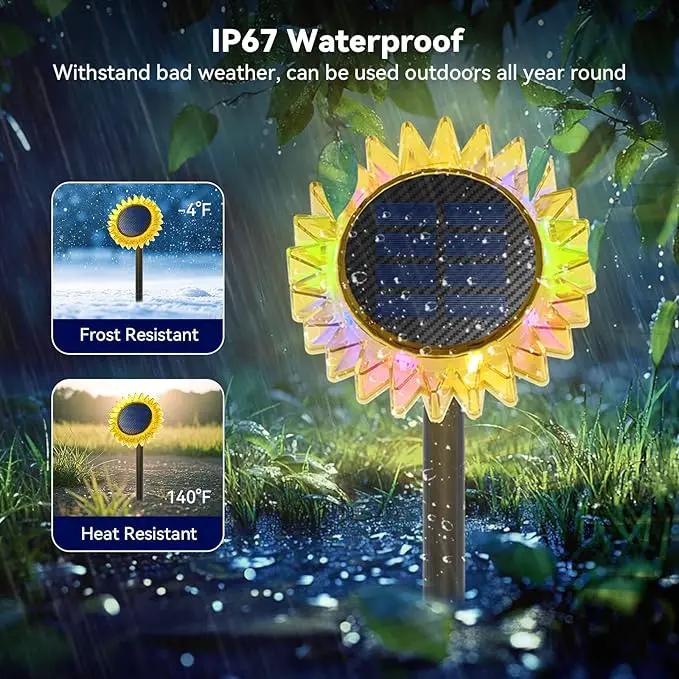 Hogni 4PK Solar Garden Lights, Ground Stake/Hang 2 in 1 Solar Sunflowers Outdoor Waterproof IP67, Outdoor Decor for Pathway Walkway Landscape Backyard Fence Decoration by GreenHaven Gardens