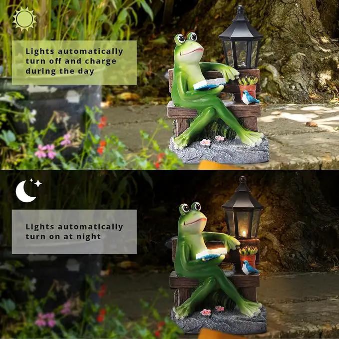 Outdoor Resin Reading Frog Statues, Solar Frog Garden Statues, Garden Frogs Outdoor Decor for Lawn, Balcony, Yard Decoration, Frog Gifts for Mom, Grandma, Wife by GreenHaven Gardens
