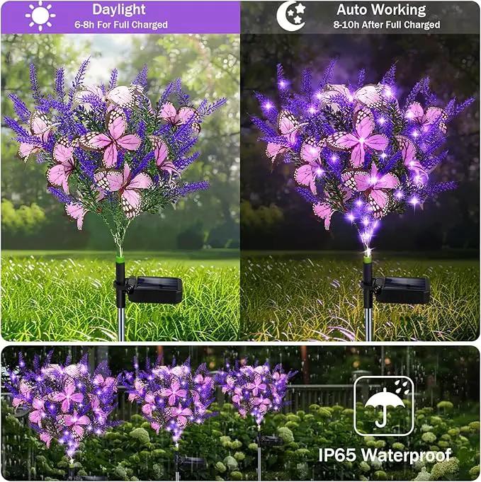 Solar Garden Lights Outdoor, 2 Pack Purple Lavender Solar Butterfly Lights Gardening Gifts for Women, Solar Artificial Flower with Butterfly Purple Garden Decor for Lawn Patio by GreenHaven Gardens