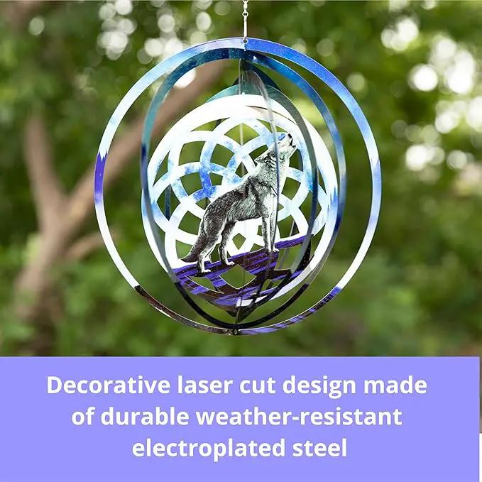 VP Home Wolf Dreamcatcher Kinetic Wind Spinner for Yard and Garden Wind Spinner Outdoor Metal Large Hanging Wolf Decor 3D Garden Art Wind Sculpture Spinners by GreenHaven Gardens