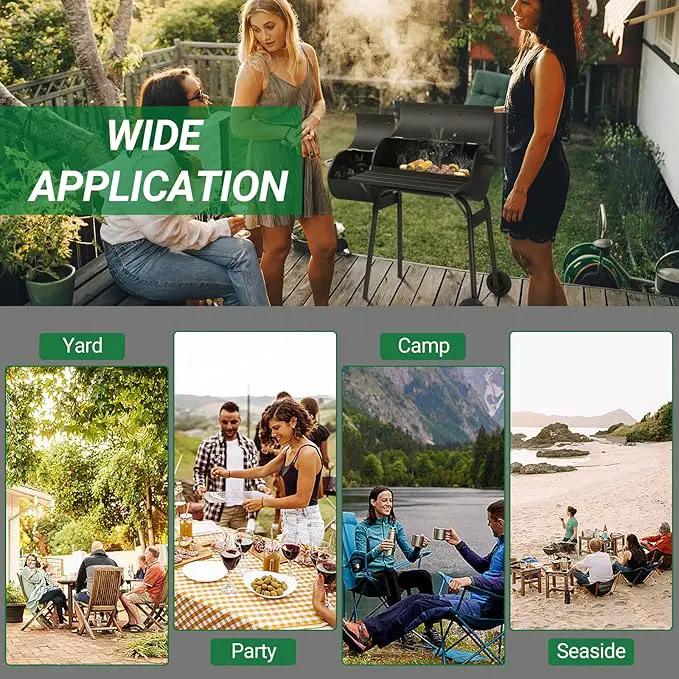 Outvita Outdoor BBQ Charcoal Grill, Portable Camping Grill for 6-10 People with Offset Smoker & Wheels for Patio Backyard Picnic by GreenHaven Gardens