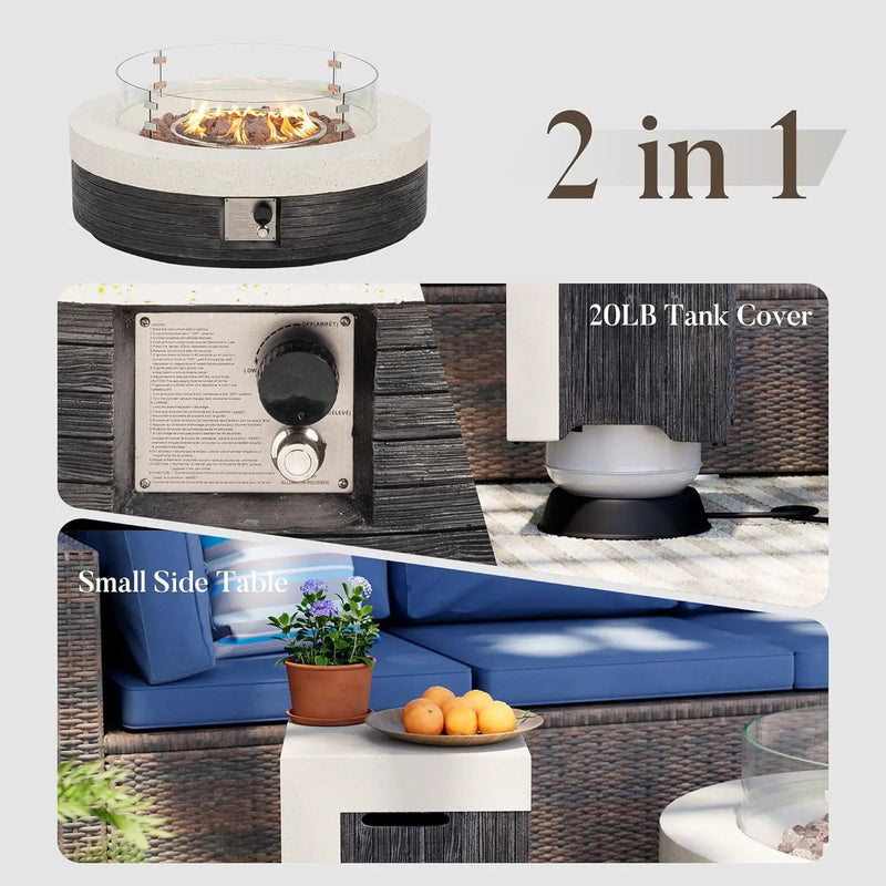 COSIEST 42" Outdoor Propane Fire Pit Table w Tank Cover & Wind Guard, Round Gas Fire Pit Table with Concrete & Wood Grain Design, 50000BTU CSA Certified Fire Tables for Patio, Backyard, Garden by GreenHaven Gardens