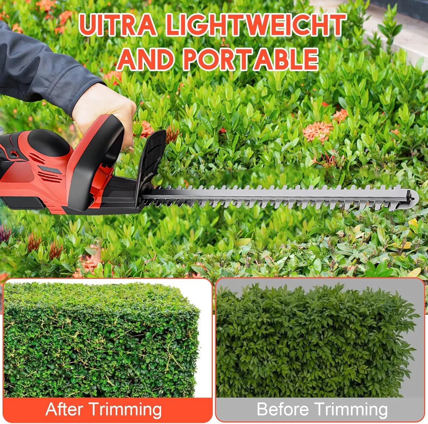 ALSO GO 22’’ Cordless Hedge Trimmer, 21V Electric Shrub Trimmer, Bush Trimmer Cordless with 2 PCS 3.0Ah Rechargeable Battery and Charger, Electric Handheld Bush Clipper for Garden, Lawn by GreenHaven Gardens