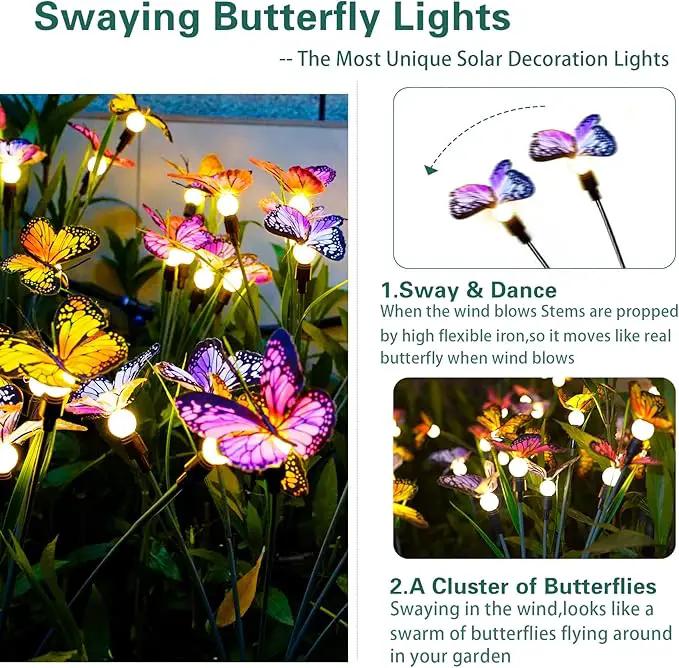 TONULAX Solar Garden Lights - Swaying Butterfly Light, Swaying in The Wind, Solar Outdoor Lights, Yard Patio Pathway Decoration, High Flexibility Iron Wire & Realistic Butterflies (2 Pack) by GreenHaven Gardens