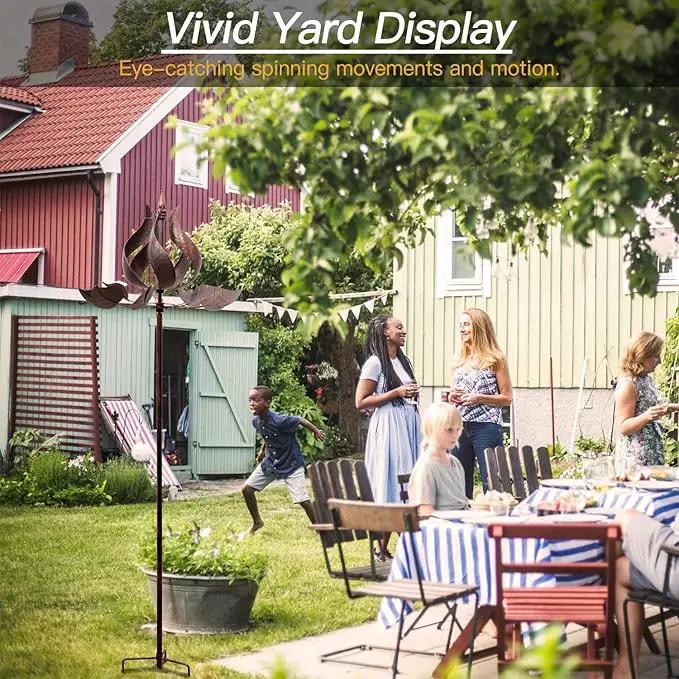 Yard Garden Wind Spinners - Large Tulip Outdoor Metal Wind Spinners with Stake, Yard Art Lawn Garden Decor (24" W x 73" H) by GreenHaven Gardens
