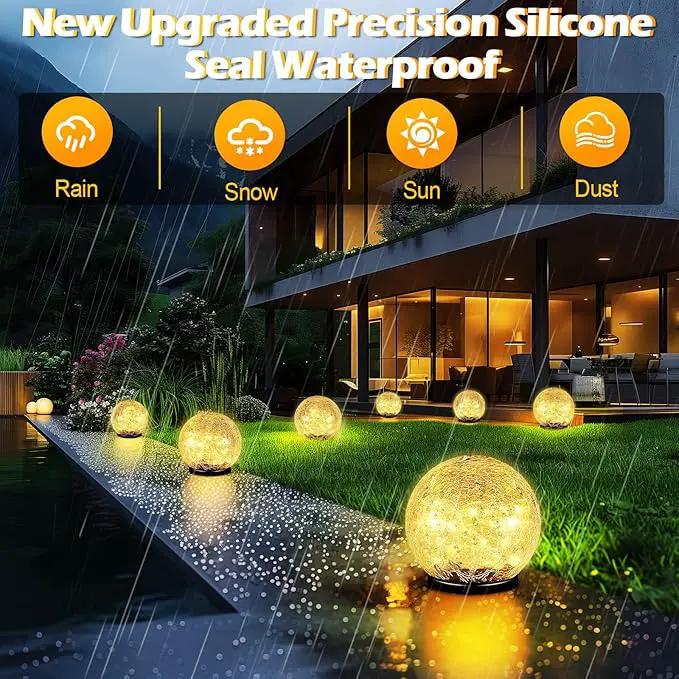 Garden Solar Ball Lights Outdoor Waterproof, 30 LED Cracked Glass Globe Solar Power Ground Lights for Path Yard Patio Lawn, Christmas Decoration Landscape Warm White(2 Pack 3.9'') by GreenHaven Gardens