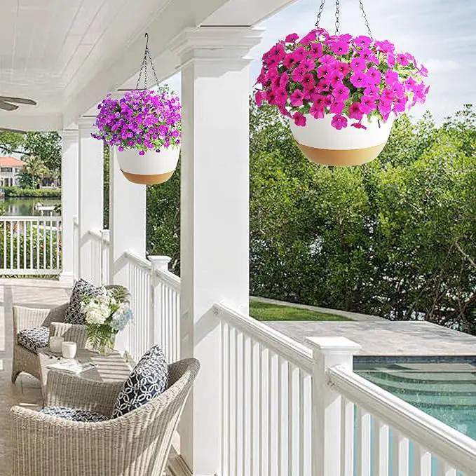 Hanging Planter Self Watering 10 Inch, 2 Pack Indoor Outdoor Hanging Baskets, Hanging Flower Pots with Drainage Hole & 2 Kinds of Plant Hangers for Garden Home Decor(Black Hanger by GreenHaven Gardens