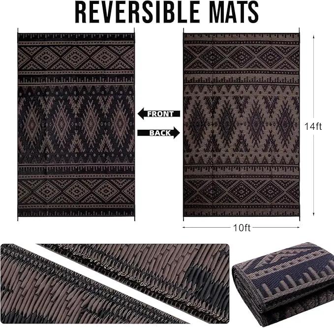 OLANLY Outdoor Rug Waterproof 10x14 ft, Reversible Outdoor Plastic Straw Rug, Boho Patio Rug, Indoor Outdoor Carpet, RV Mat Outside for Patio, Camp, Picnic, Balcony, Deck, Backyard, Black & Brown by GreenHaven Gardens