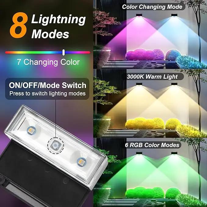 Ellasay Solar Fence Lights Outdoor: IP65 Waterproof RGB Solar Powered with 8 Lighting Modes - Wall Decor for Garden Patio Backyard Balcony Porch 2 Pack by GreenHaven Gardens