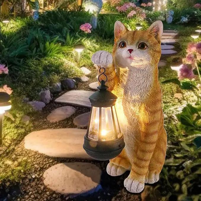 Cat Statues for Garden - Solar Powered Outdoor Cat Garden Statue, Crafted Garden Sculptures & Statues for Patio, Yard, Lawn, Gardening Gifts for Women and Mom(11" Cat) by GreenHaven Gardens