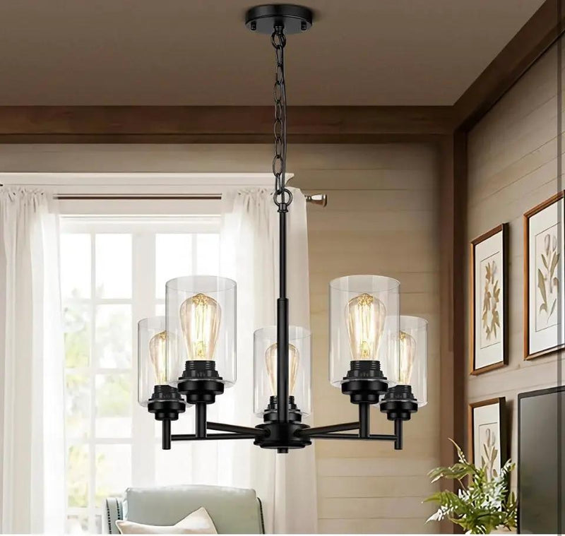 JAZAVA 5-Lights Modern Chandeliers, Pendant Lighting Hanging Adjustable Island,Semi Flush Ceiling Lights for Dinging Room Living Room Kitchen Bedroom, by Selzalot
