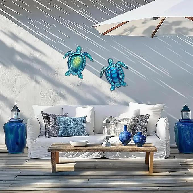 LIFFY Metal Turtle Wall Art Decor Ocean Wall Hanging Coastal Wall Sculptures Beach Theme Wall Decoration for Indoor Outdoor Bathroom Beach Garden Pool (10", 2 pcs) by GreenHaven Gardens