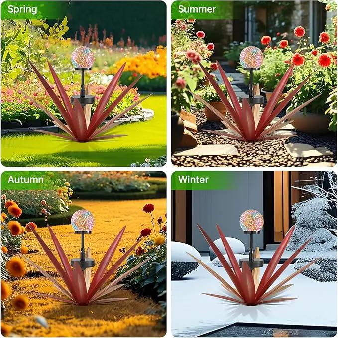 Tequila Rustic Sculpture Metal Yard Decor Hand Painted Metal Agave Garden Statue Red by GreenHaven Gardens