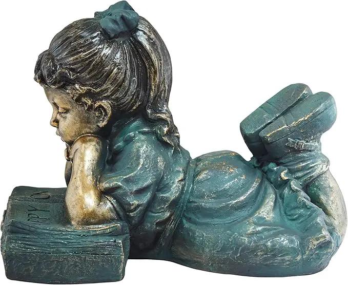 Alpine Corporation 16" Tall Indoor/Outdoor Girl Laying Down Reading Book Statue Set Yard Art Decoration by GreenHaven Gardens