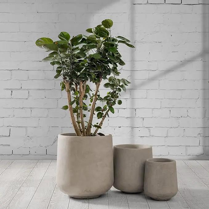 Kante 15.3"+11.6"+8.2" Dia Round Concrete Planter, Large Outdoor Indoor Planter Pots Containers with Drainage Holes and Rubber Plug for Home Garden Patio, Weathered Concrete by GreenHaven Gardens